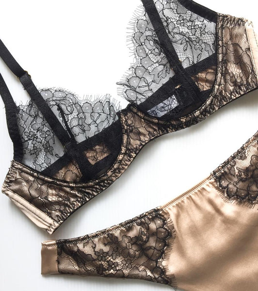 ** New Arrival ** Sandra silk satin and French Chantilly lace bra 2001-7 - SILK underwear , French lace, silk g string, silk knickers, French lingerie