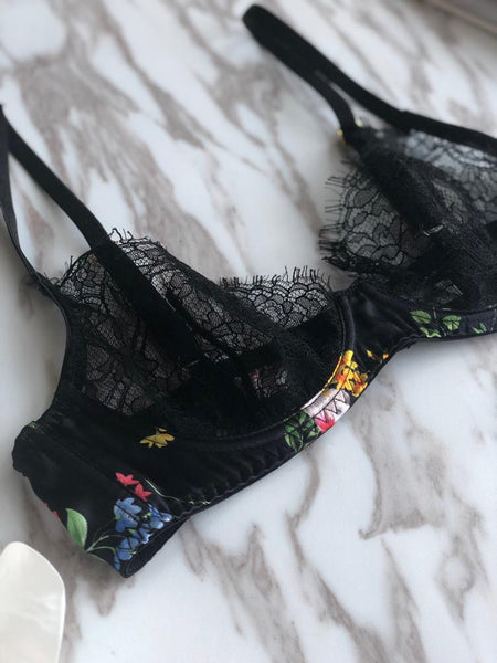 ** Zen Garden ** Sandra silk satin and French Chantilly lace bra 2001-1A - SILK underwear , French lace, silk g string, silk knickers, French lingerie