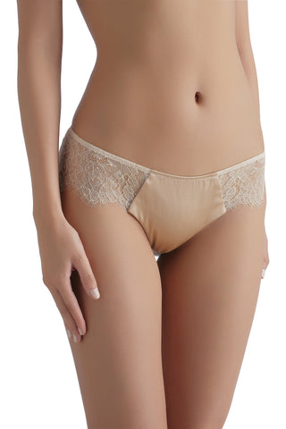 ** Nude and Sexy **   Sandra Silk Signature French Chantilly lace and stretch-silk satin briefs 1709 - SILK underwear , French lace, silk g string, silk knickers, French lingerie