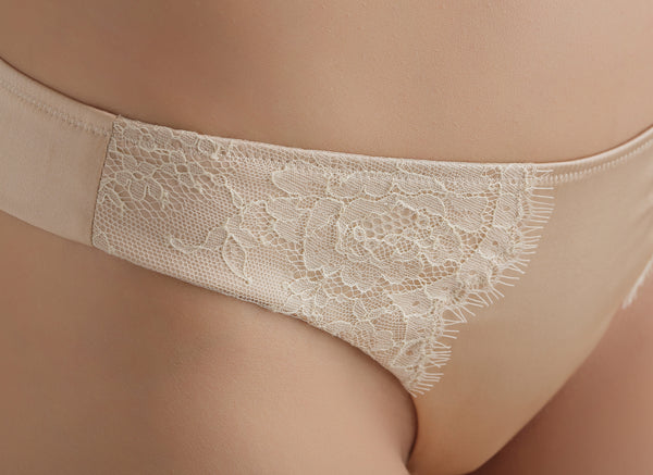 Silk thong with Chantilly lace 1704 - SILK underwear , French lace, silk g string, silk knickers, French lingerie