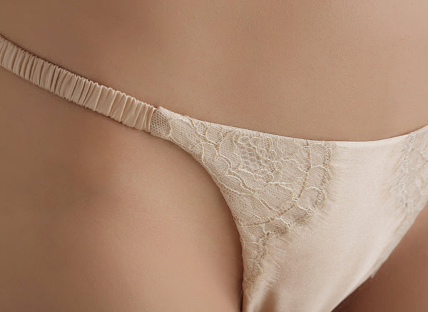 ** Ultimate luxury **     Silk G-String with Chantilly lace 1703 - SILK underwear , French lace, silk g string, silk knickers, French lingerie